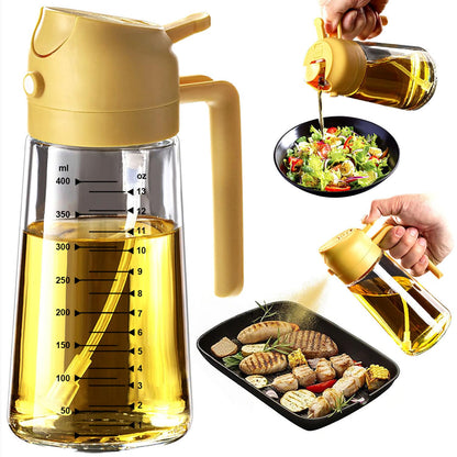 TrendPlain 16oz/470ml Glass Olive Oil Sprayer for Cooking – 2 in 1 Olive Oil Dispenser Bottle for Kitchen Gadgets and Air Fryer Accessories, Salad, BBQ - Black
