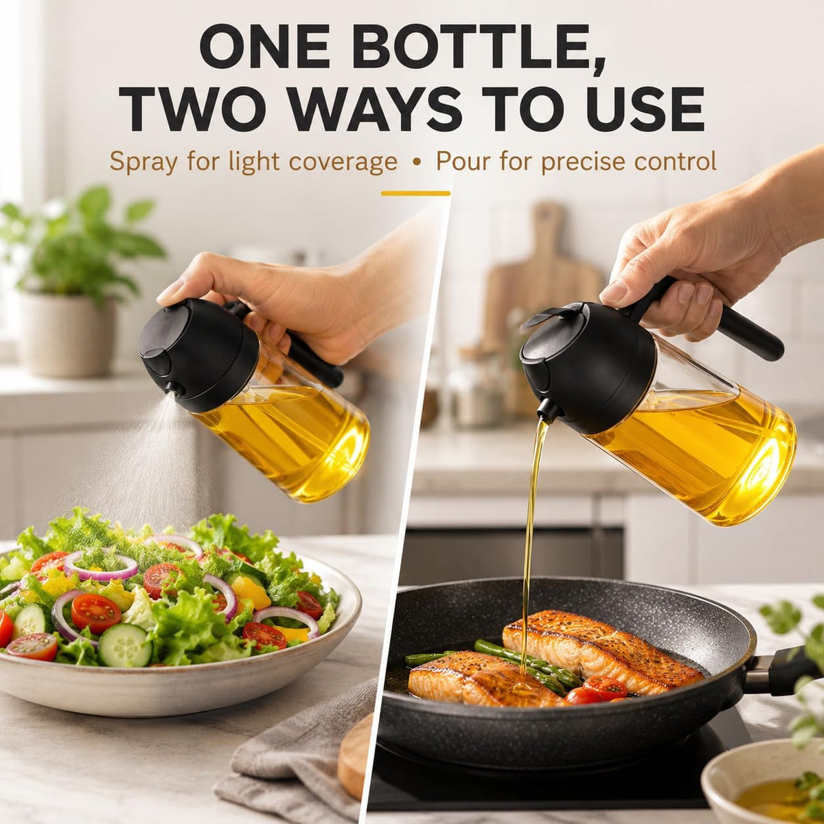 Oil Sprayer for Cooking, 2 in 1 Oil Dispenser and Sprayer