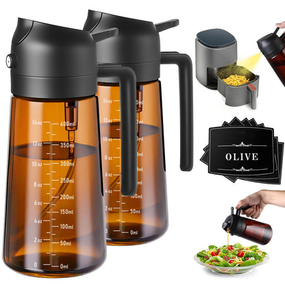 Olive Oil Sprayer & Dispenser Bottle for Cooking 16oz Dark Glass Oil Mister