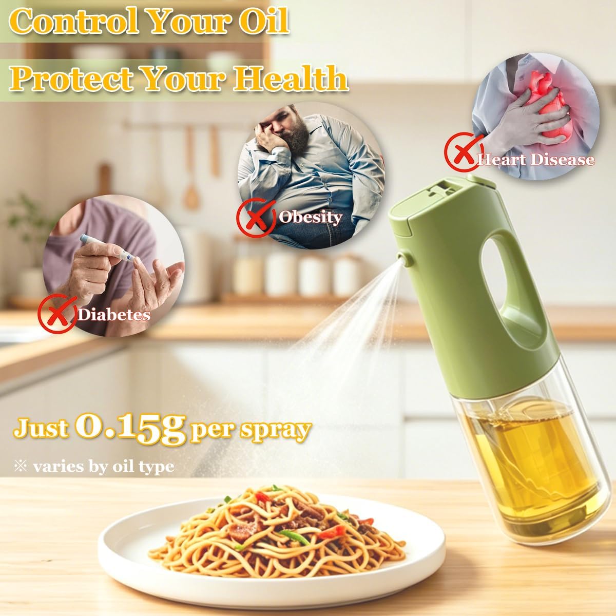 No Leak Oil Sprayer for Cooking – 2 in 1 Glass Oil Mister & Dispenser Bottle with Lockable Drip-Free Nozzle, Clog-Free Fine Mist for Air Fryer, Salad, BBQ, Baking – Durable Kitchen Gadget