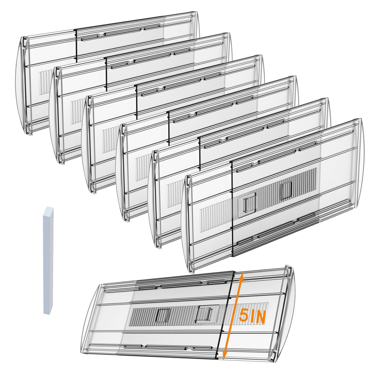 6 Pack Adjustable Drawer Dividers for Clothes,4" High Expandable From 13-21" Clear Drawer Organizers, PC Plastic Separators for Dresser/Bedroom/Bathroom/Kitchen/Office Storage