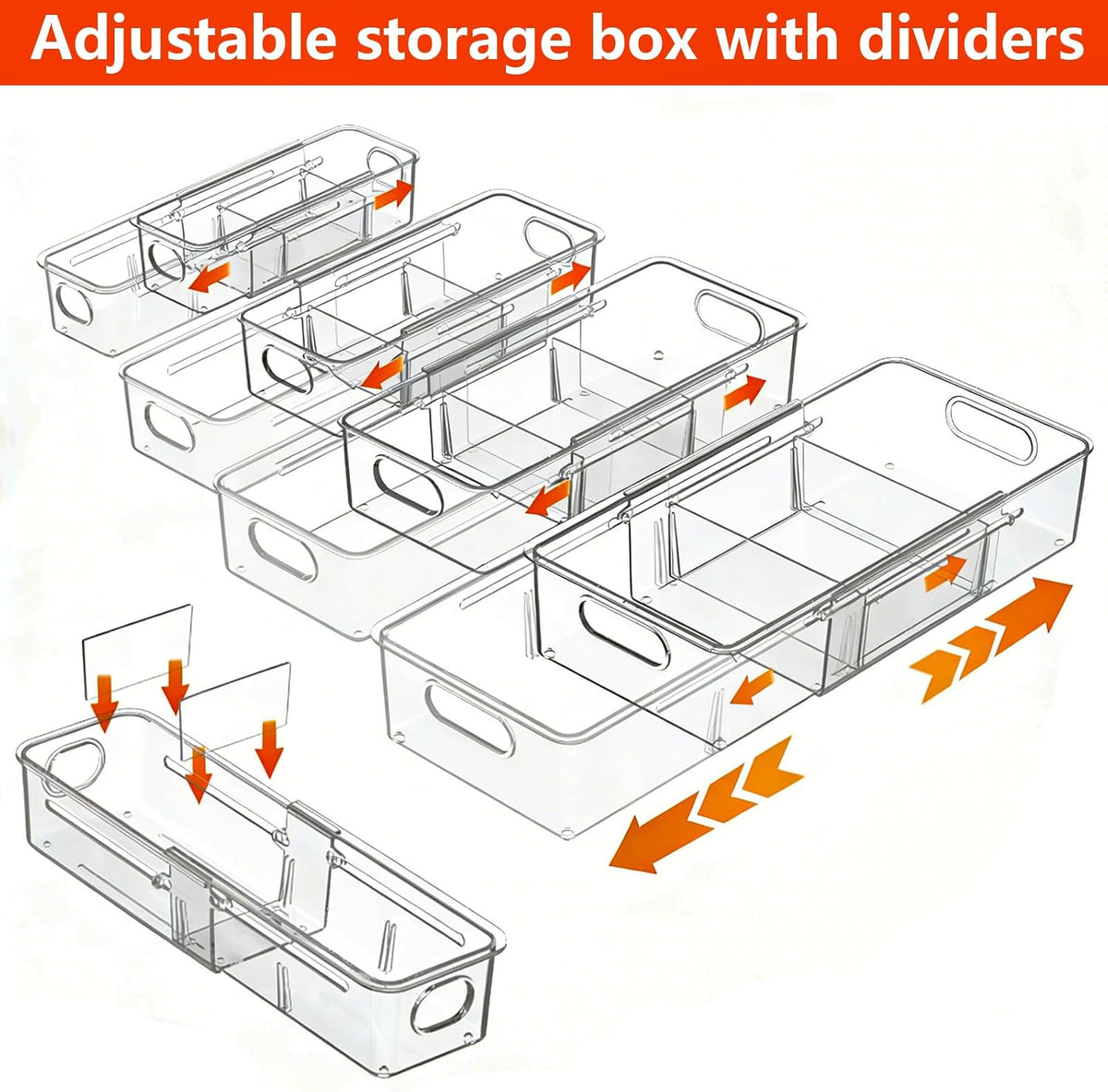 REBECAT 4 -Size Expandable Drawer Organizer 4 Pack Plastic Storage Bins