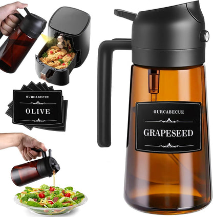 Olive Oil Sprayer & Dispenser Bottle for Cooking 16oz Dark Glass Oil Mister