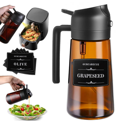 Olive Oil Sprayer & Dispenser Bottle for Cooking 16oz Dark Glass Oil Mister
