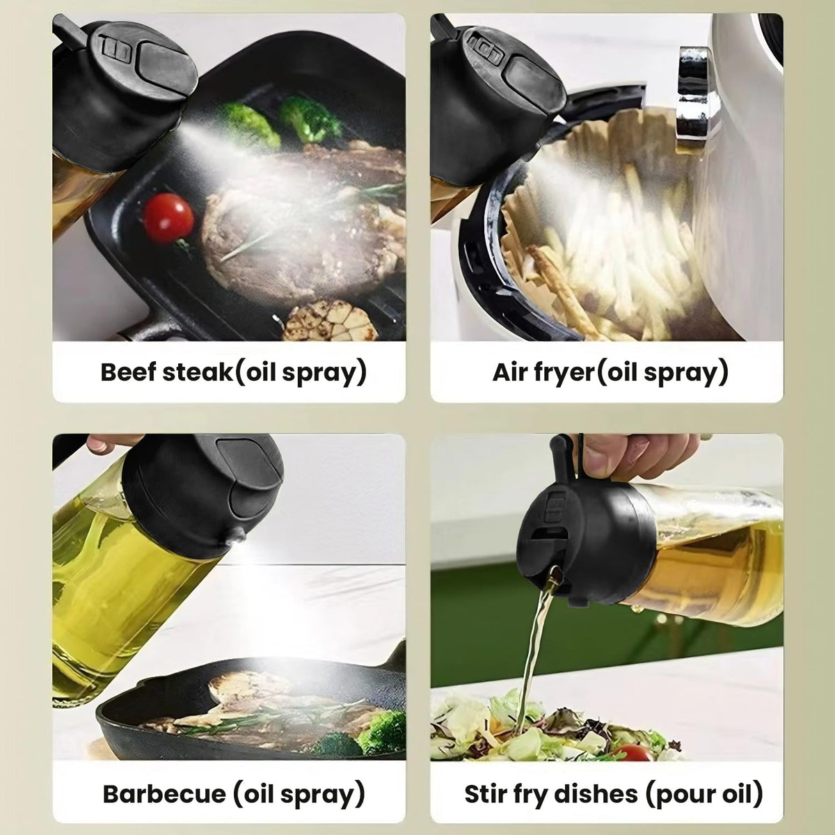 2-in-1 Oil Sprayer Dispenser 18oz Borosilicate Glass, 3 Adjustable Modes Spray Stream Pour, Anti-Drip Leak-Proof Oil Mister with Ergonomic Handle for Air Fryer and Barbecue Cooking
