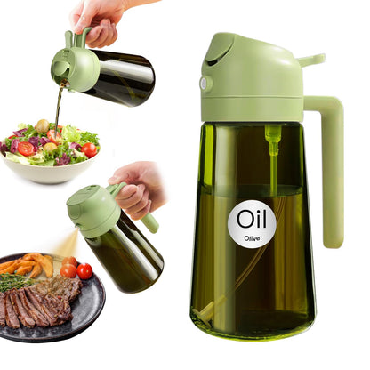 YARRAMATE 16oz/470ml Light Blocking Oil Sprayer for Cooking with Stickers, Food-Grade 2 in 1 Olive Oil Dispenser Bottle for Kitchen, Premium Dark Green Glass Oil Bottle for Air Fryer, BBQ (Green)