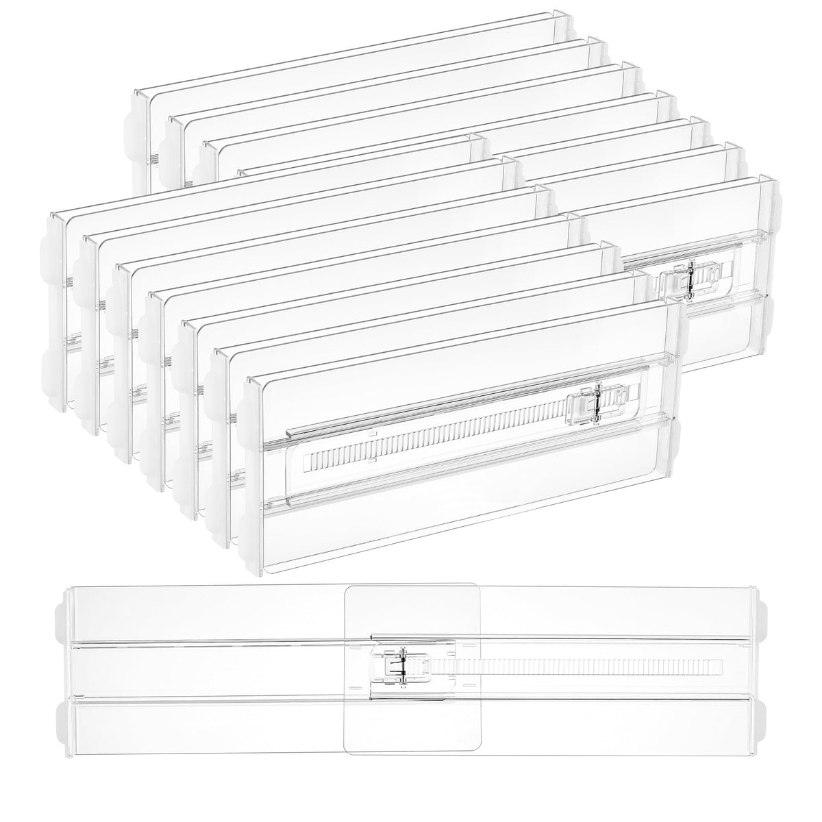 Vtopmart 14 Pack Drawer Dividers for Clothes, 4" High 10.2"-16.5" Adjustable Expandable Dresser Drawer Organizer, Clear Plastic Separators for Dresser, Baby Clothing, Underwear, Cosmetic, Toiletries