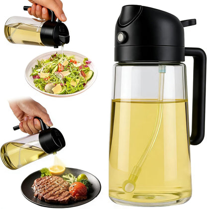 16oz Glass Oil Spray Bottle, 2-in-1 Dispenser with Pour Spout, for Cooking Air Fryers Salads BBQ(Black)