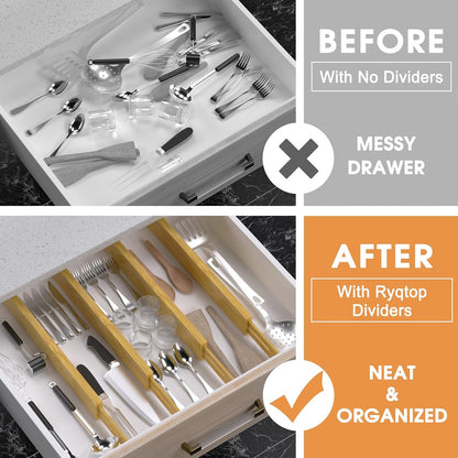 Bamboo Drawer Dividers, Adjustable Drawer Organizers, Fits 12.6–16" Drawers