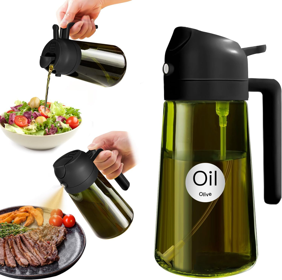 YARRAMATE 16 oz Dark Glass Olive Oil Sprayer & Dispenser, 2-in-1, Black