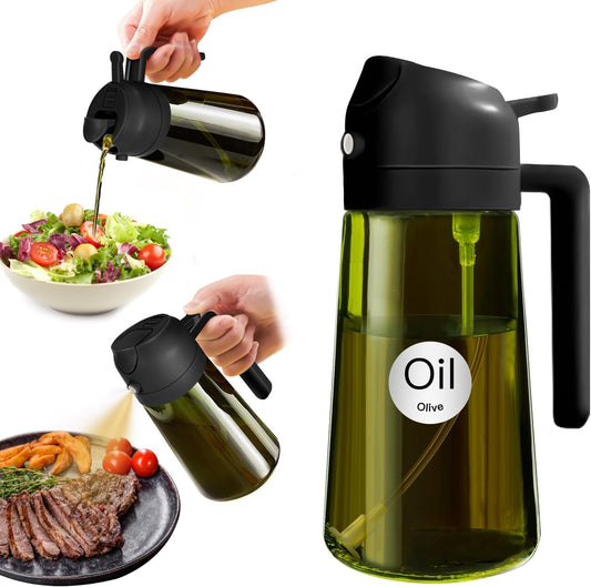 YARRAMATE 16 oz Dark Glass Olive Oil Sprayer & Dispenser, 2-in-1, Black