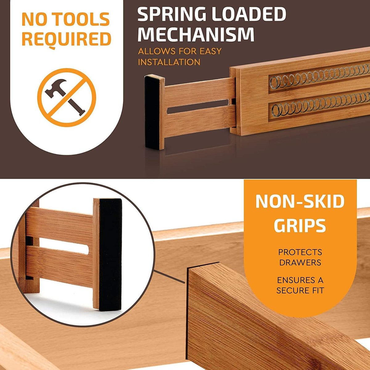 6-Pack Drawer Dividers 2.6-Inch High Dresser Drawer Organizer 16 to 22 Inch