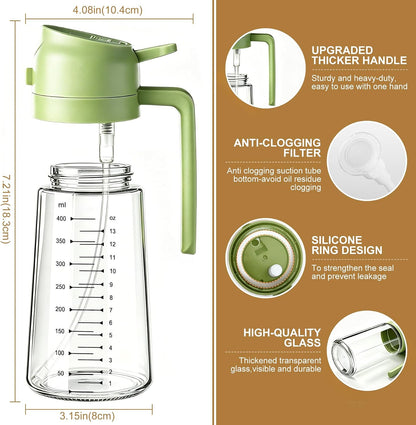 Poshetion 2 in 1 Olive Oil Sprayer for Cooking, 16oz Oil Dispenser for Kitchen, Leak-Proof Oil Spray Bottle for Air Fryer, Salad, BBQ, Baking, Grilling - Black & Green