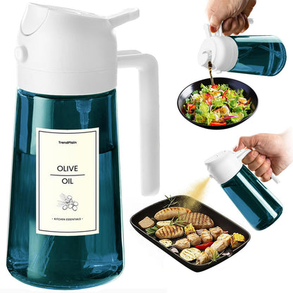 TrendPlain 16oz/470ml Blue Glass Olive Oil Sprayer for Cooking - 2 in 1 Olive Oil Dispenser for Kitchen Gadgets, Air Fryer, Salad, and BBQ (1 Pack, Black & Navy)