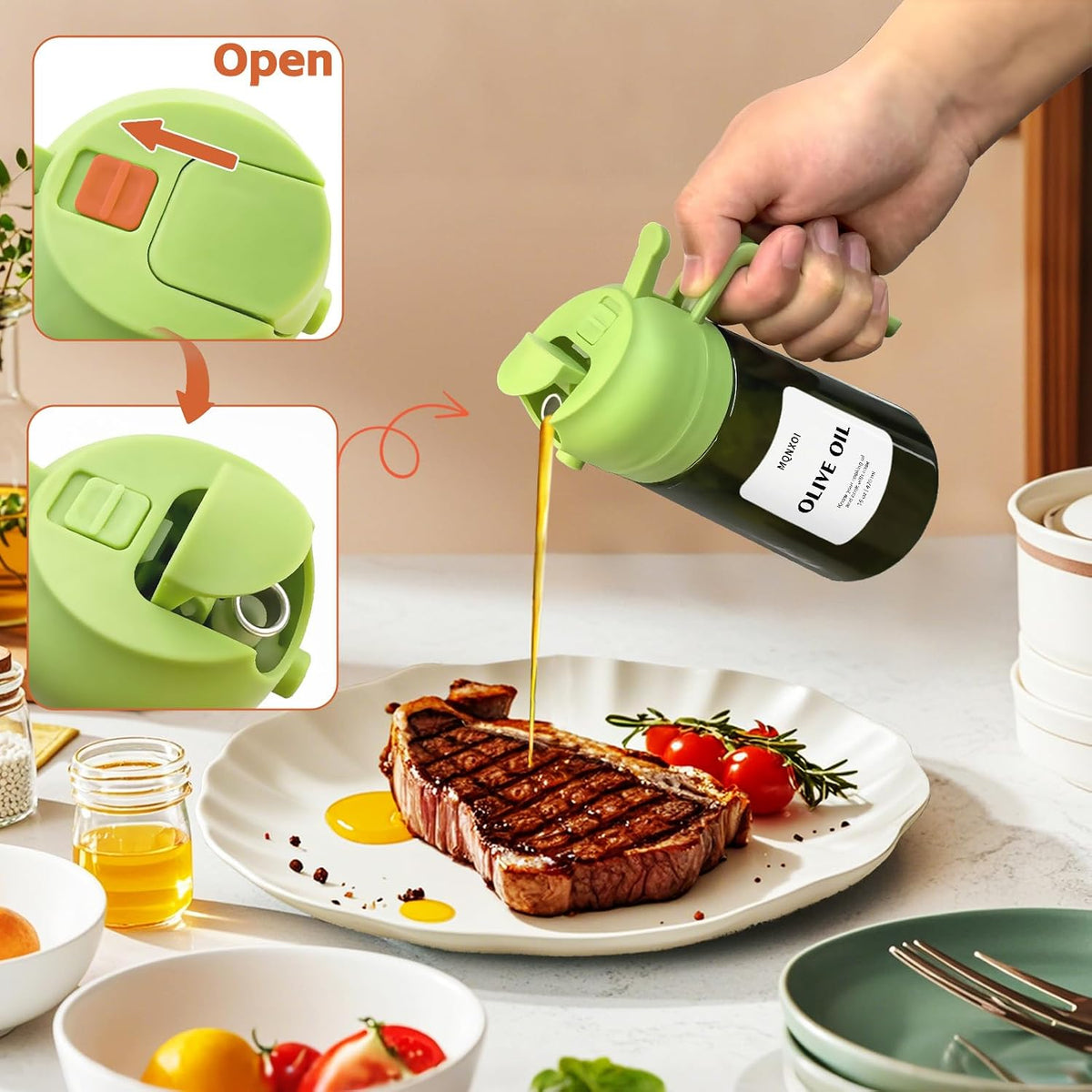 Olive Oil Sprayer for Cooking, 16oz Glass 2 in 1 Oil Dispenser Bottle
