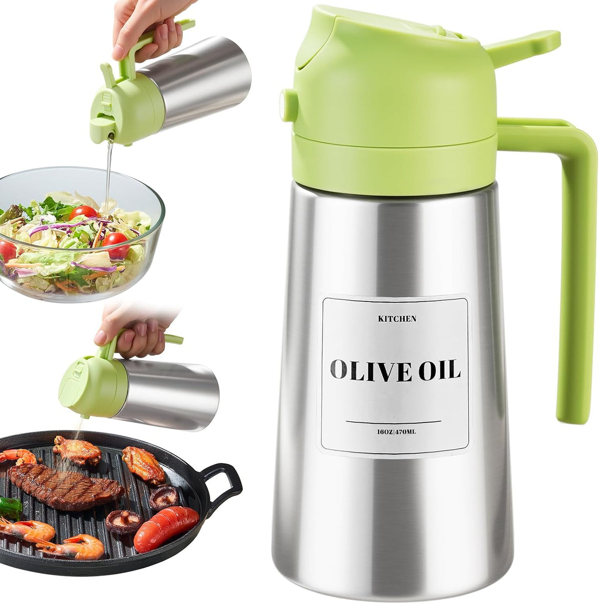 PARACITY Oil Sprayer and Pourer, 16 fl oz Stainless Steel Oil Dispenser