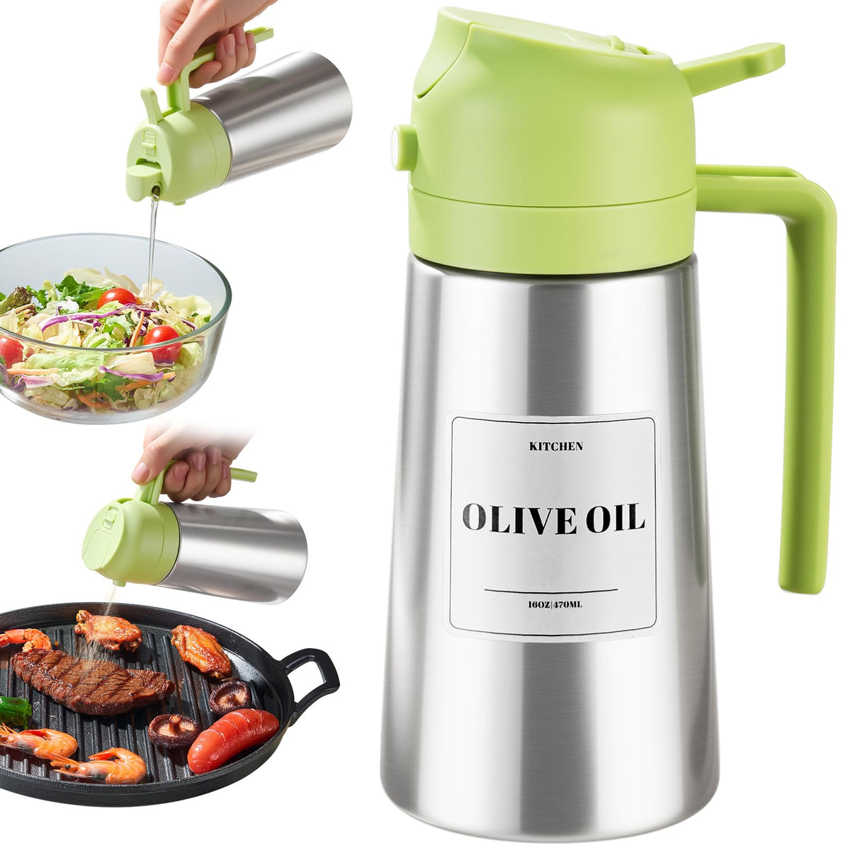 PARACITY Oil Sprayer and Pourer, 16 fl oz Stainless Steel Oil Dispenser