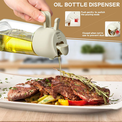 Oil Sprayer for Cooking 2pcs,2 in 1 Oil Dispenser and Oils Sprayer Kitchen Gadgets-16oz Glass Oils Spray Bottle,Mist Olive OilDispenser,Air Fryer,Salad,Grill (White Kitchen Accessories)