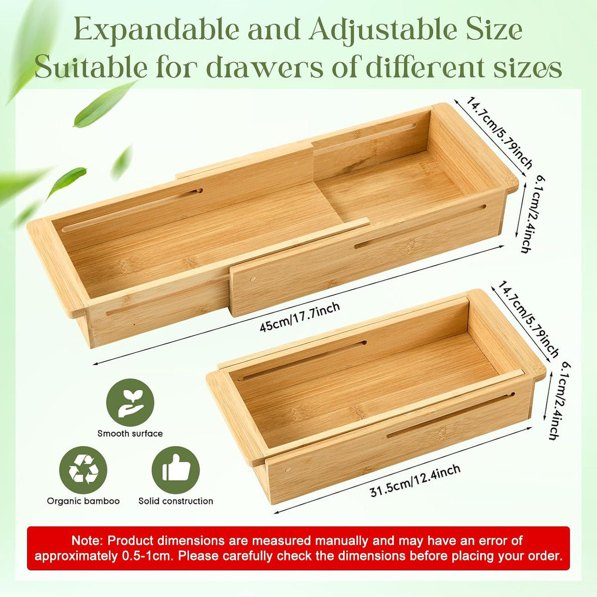 LemonRoad 1 Pcs Sliding Drawer Organizer Bamboo, Wood, 12.4-17.7 Inch