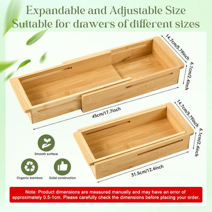 LemonRoad 1 Pcs Sliding Drawer Organizer Bamboo, Wood, 12.4-17.7 Inch