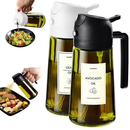 TrendPlain - Original 16oz/470ml Olive Oil Dispenser Bottle for Kitchen Gadgets and Air Fryer Accessories - Olive Oil Sprayer for Cooking w/Stickers - Black&Green