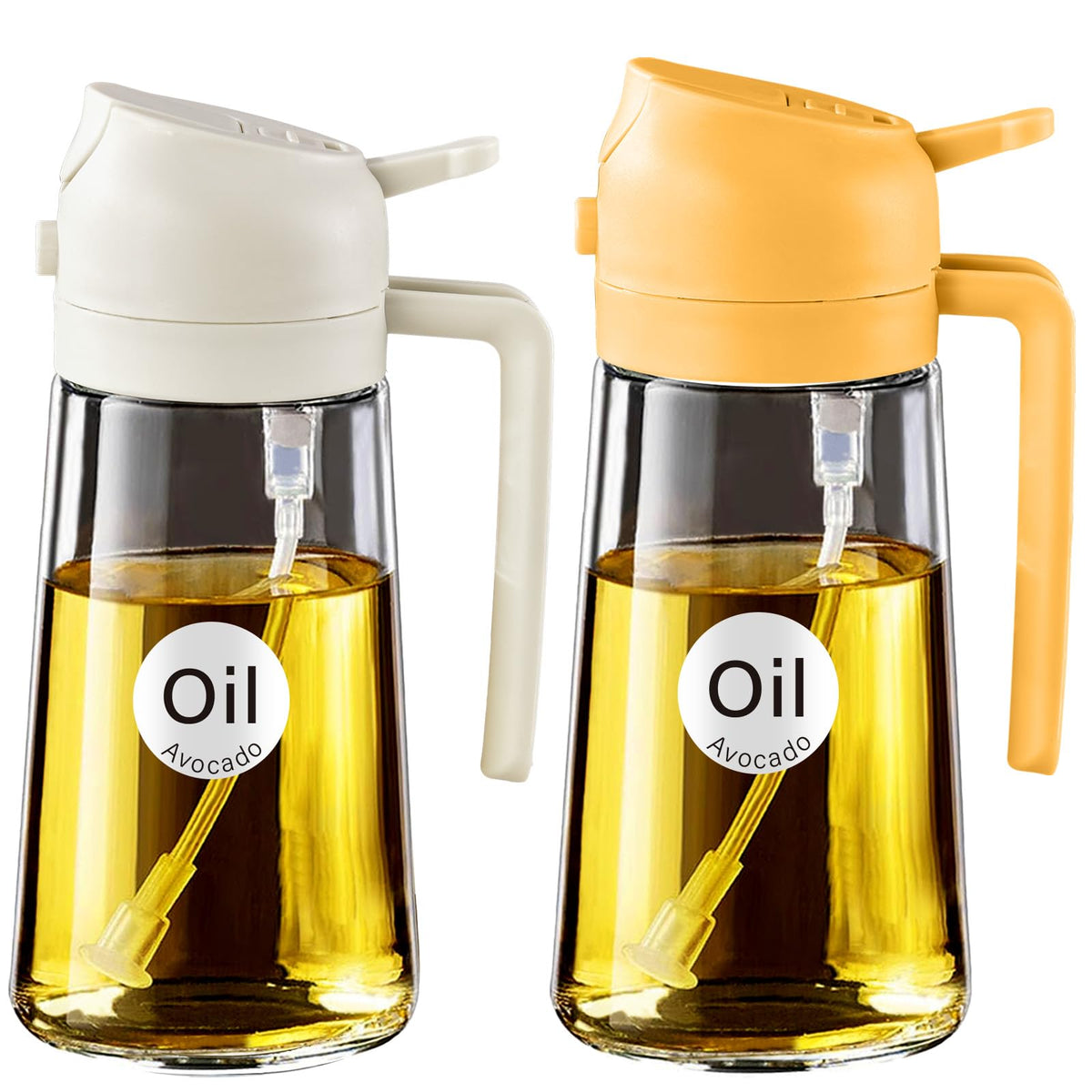 YARRAMATE 16oz/470ml Glass Olive Oil Sprayer for Cooking with Stickers, 2 in 1 Oil Dispenser for Kitchen Gadgets, Food Grade Premium Spray Bottle with Portion Control for Salad, Frying, BBQ (Green)