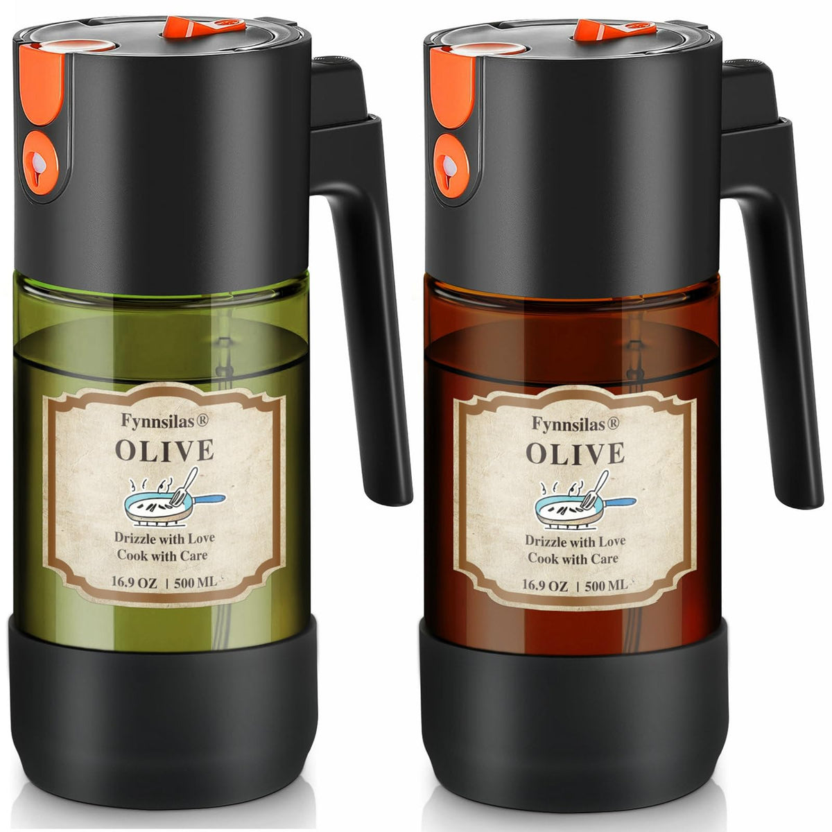 2-IN-1 Oil Sprayer for Cooking with 8 Stickers Light-Blocking Dark Glass Olive Oil Dispenser Bottle for Kitchen 500ml/16.9oz Oil Mister for Air Fryer, BBQ,Salad Even Spray with Portion Control