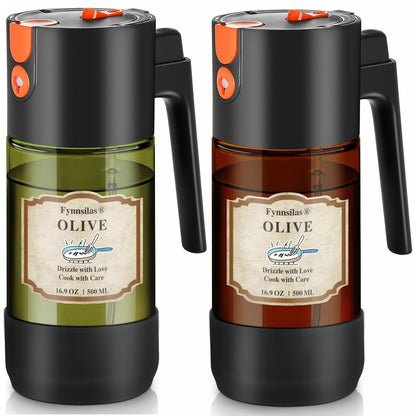 2-IN-1 Oil Sprayer for Cooking with 8 Stickers Light-Blocking Dark Glass Olive Oil Dispenser Bottle for Kitchen 500ml/16.9oz Oil Mister for Air Fryer, BBQ,Salad Even Spray with Portion Control