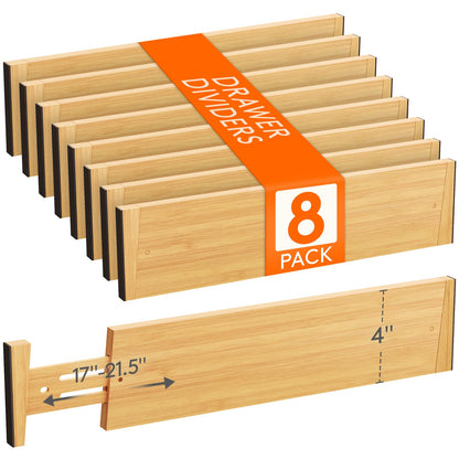 Lifewit 4" High Dresser Drawer Dividers, Adjustable Bamboo Drawer Organizer