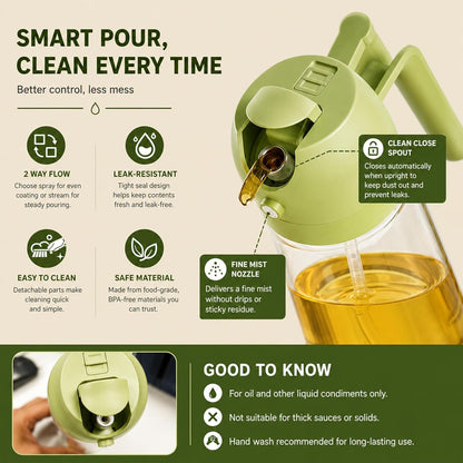 17oz/500ml Plastic Olive Oil Sprayer for Cooking, 2 in 1 Oil Dispenser Bottle Spray & Pour, BPA-Free Oil Mister for Air Fryer, Salad Dressing, BBQ & Kitchen
