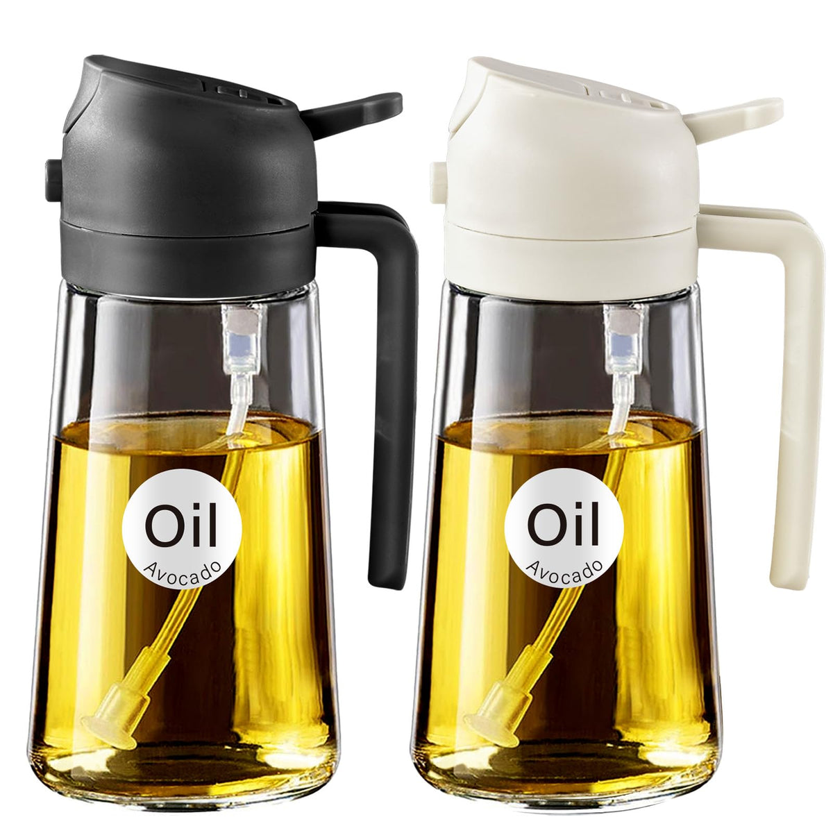 YARRAMATE 16oz/470ml Glass Olive Oil Sprayer for Cooking with Stickers, 2 in 1 Oil Dispenser for Kitchen Gadgets, Food Grade Premium Spray Bottle with Portion Control for Salad, Frying, BBQ (Green)