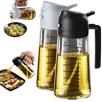 TrendPlain 16oz/470ml Glass Olive Oil Sprayer for Cooking – 2 in 1 Olive Oil Dispenser Bottle for Kitchen Gadgets and Air Fryer Accessories, Salad, BBQ - Black