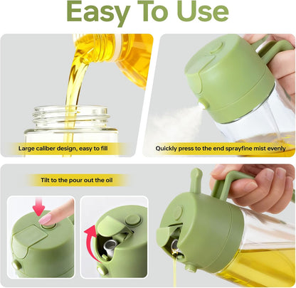 2Pcs Glass Oil Sprayer for Cooking 16oz/470ml, Kitchen Gadget for Air Fryer, Salad, BBQ, Frying（White） (Black+Green)