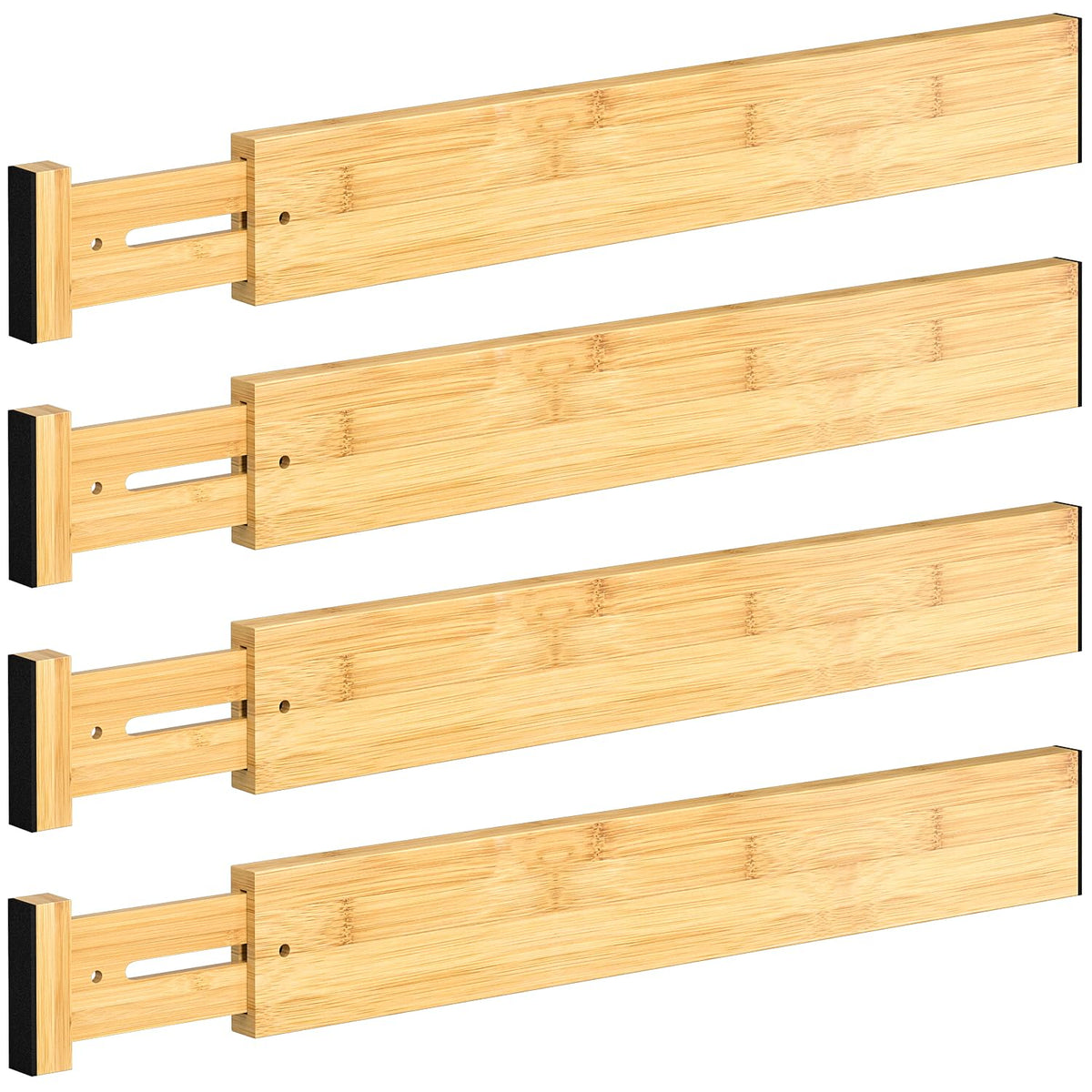 4 Pack Bamboo Drawer Dividers 17-22" Adjustable Kitchen Organizer, Natural