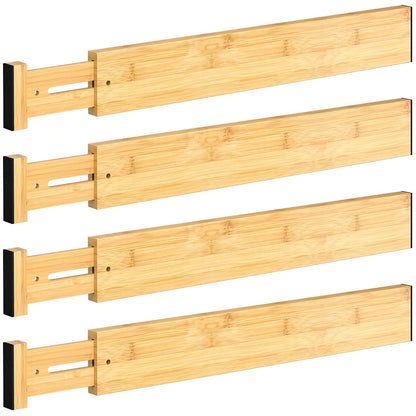 4 Pack Bamboo Drawer Dividers 17-22" Adjustable Kitchen Organizer, Natural