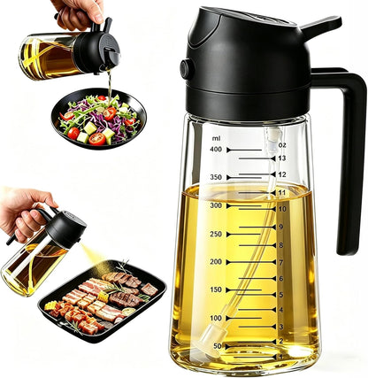 AT-VALY 16oz 2‑in‑1 Oil Sprayer for Cooking Oil Dispenser Bottle, Black