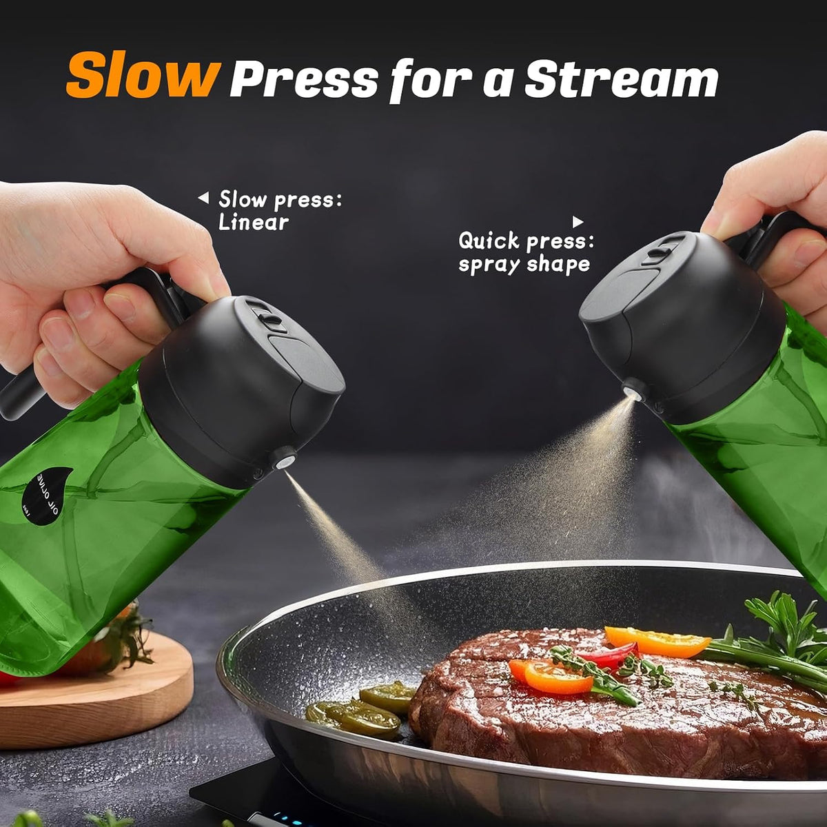 2 in 1 Oil Sprayer for Cooking, Olive Oil Dispenser Bottle for Kitchen Spray and Pour, 16oz/470ml Light-Blocking Dark Green Glass Bottle, Food-Grade Oil Mister for Air Fryer Cream Cap