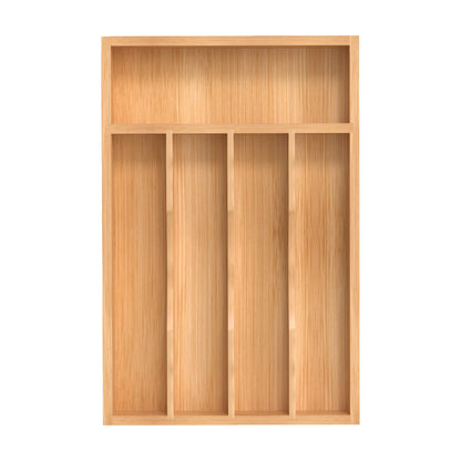 Small Silverware Organizer, Bamboo Kitchen Drawer Organizer, Utensil Holder, Cutlery Tray & Spoon Flatware Storage with Grooved Drawer Dividers (6.7''W x 12''D)