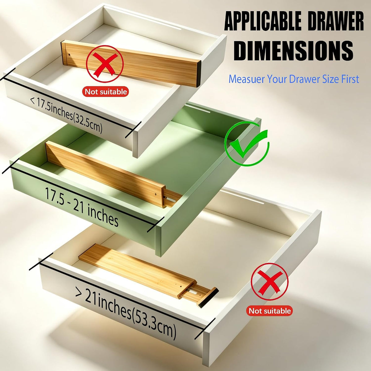 4 Pack Bamboo Drawer Divider, 17-22" Adjustable Organizers