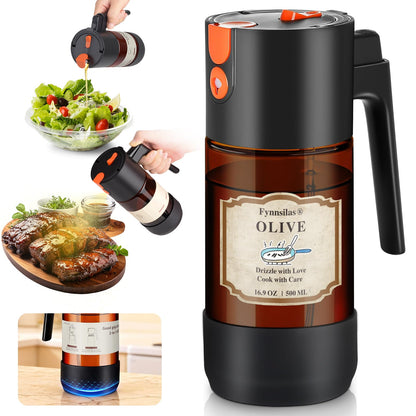 2-IN-1 Oil Sprayer for Cooking with 8 Stickers Light-Blocking Dark Glass Olive Oil Dispenser Bottle for Kitchen 500ml/16.9oz Oil Mister for Air Fryer, BBQ,Salad Even Spray with Portion Control
