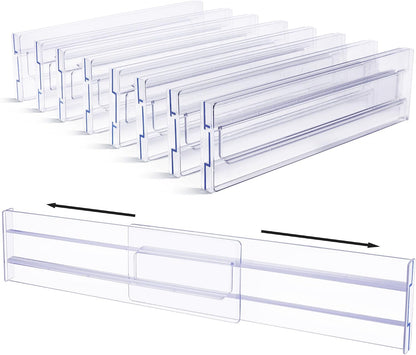 Vtopmart Drawer Dividers Organizers 8 Pack, Adjustable 3.2" High Expandable from 12.2-21.4" Kitchen Drawer Organizer, Clear Plastic Drawers Separators for Clothing, Installed by Double-sided Tape