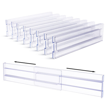 Vtopmart Drawer Dividers Organizers 8 Pack, Adjustable 3.2" High Expandable from 12.2-21.4" Kitchen Drawer Organizer, Clear Plastic Drawers Separators for Clothing, Installed by Double-sided Tape