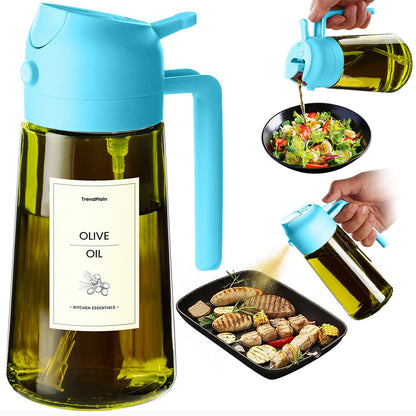 TrendPlain - Original 16oz/470ml Olive Oil Dispenser Bottle for Kitchen Gadgets and Air Fryer Accessories - Olive Oil Sprayer for Cooking w/Stickers - Black&Green