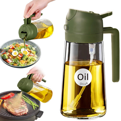 YARRAMATE 16oz/470ml Glass Olive Oil Sprayer for Cooking with Stickers, 2 in 1 Oil Dispenser for Kitchen Gadgets, Food Grade Premium Spray Bottle with Portion Control for Salad, Frying, BBQ (Green)
