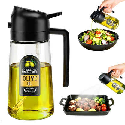 2 in 1 Olive Oil Sprayer for Cooking, 16 Oz Olive Oil Dispenser Bottle for Kitchen, Fits Air Fryers, Salads, BBQ & More