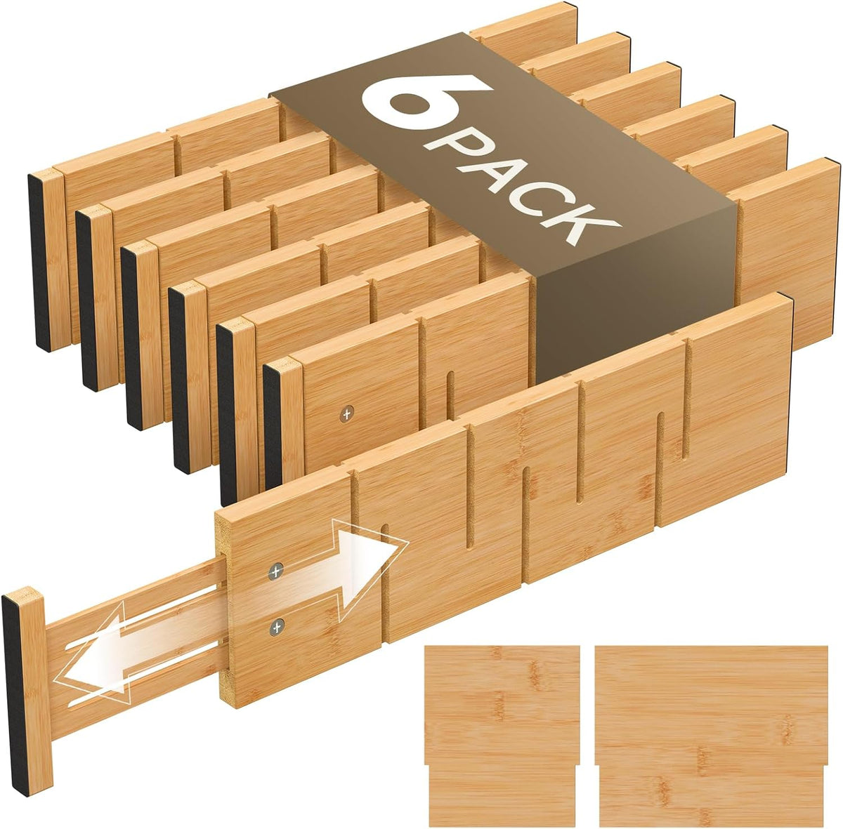 Deep Drawer Dividers For Clothes,Expandable Drawer Organizer (6, Long)