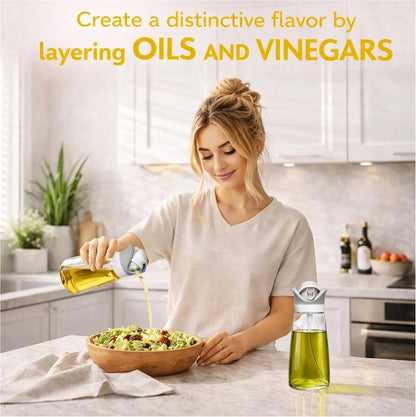 2 In 1 Oil Dispenser And Spray Bottles, Two pack 11.5 Oz Bottles, Glass Olive Oil Sprayer For Cooking, Baking, Air Fryer, Salad And BBQ, Controlled Pour And Spray