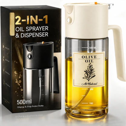 Costop Oil Sprayer for Cooking, 2025 Large Advanced Olive Oil Dispenser Bottle,500ml/17oz Glass Olive Oil Sprayer,2 in 1 Even Spray with Portion Control for Kitchen, Air Fryer, Salad, BBQ - White