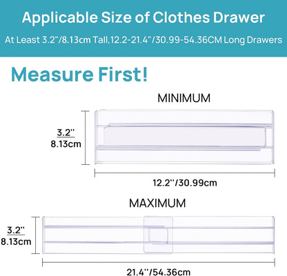 Vtopmart Drawer Dividers Organizers 8 Pack, Adjustable 3.2" High Expandable from 12.2-21.4" Kitchen Drawer Organizer, Clear Plastic Drawers Separators for Clothing, Installed by Double-sided Tape