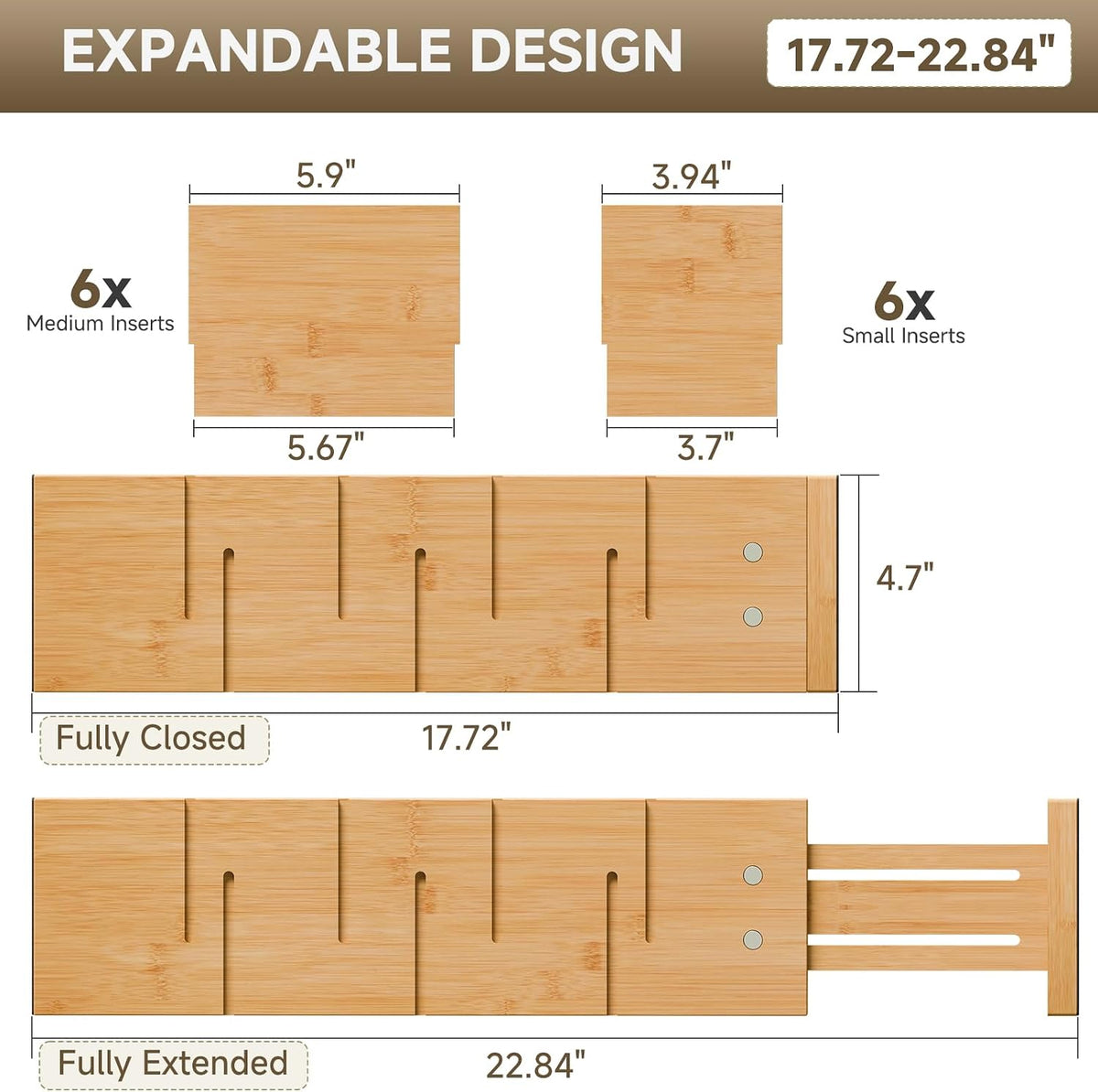 Deep Drawer Dividers For Clothes,Expandable Drawer Organizer (6, Long)